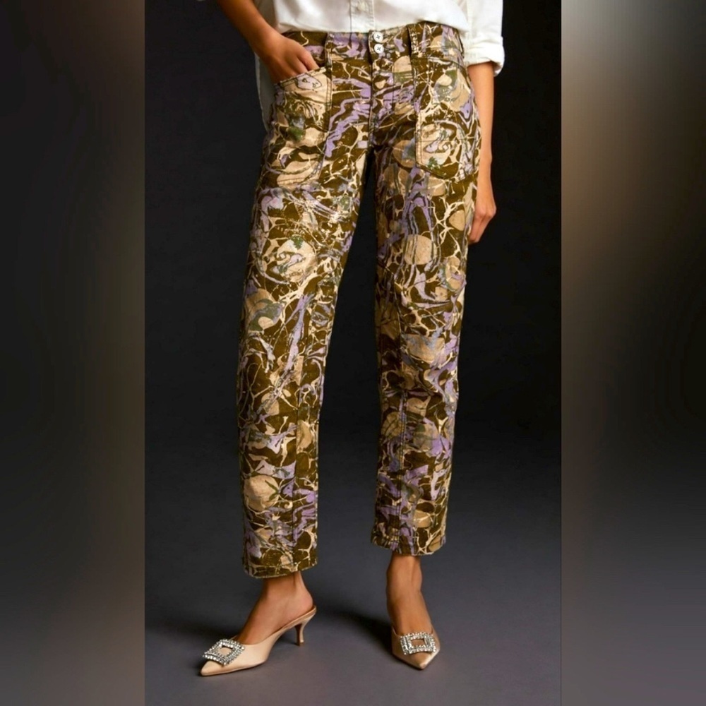 Pilcro X Anthropologie Wanderer Printed Pants Olive, Lavender, Cream Cargo